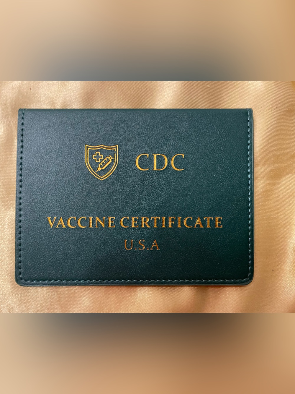 CDC Vaccine Certificate Holder in Dark Green with Gold Foil